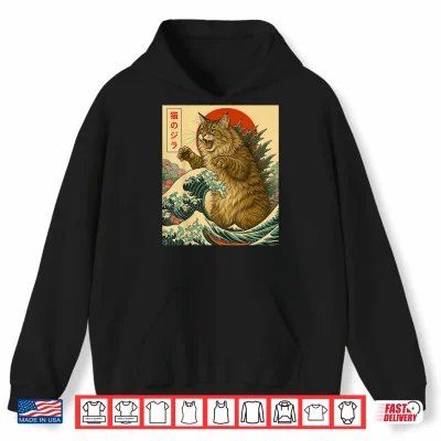 Hoodie Catzilla Maine Coon Cat Japanese Art Gifts For Men Women Kid Shirt