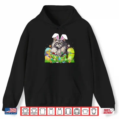 Hoodie Cute Maine Coon Cat Bunny Ears In Easter Egg Easter Day Shirt 1