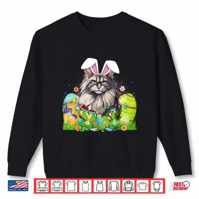 Sweatshirt Cute Maine Coon Cat Bunny Ears In Easter Egg Easter Day Shirt 1