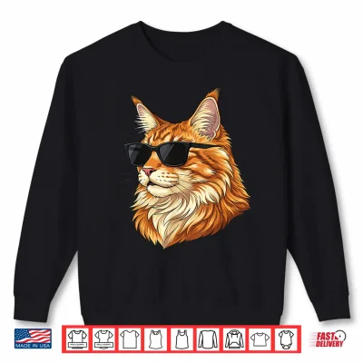 Sweatshirt Cool Maine Coon Cat Wearing Sunglasses Funny Cats Lover Shirt 1