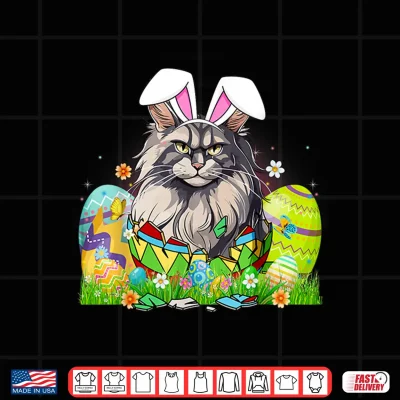 Design Cute Maine Coon Cat Bunny Ears In Easter Egg Easter Day Shirt 1