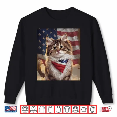 Sweatshirt Maine Coon Cat American Flag Independence Day 4th of July Shirt 1