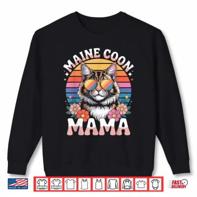 Sweatshirt Maine Coon Cat Mama Floral Vintage 60s 70s Sunglasses Shirt