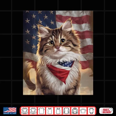 Design Maine Coon Cat American Flag Independence Day 4th of July Shirt 1