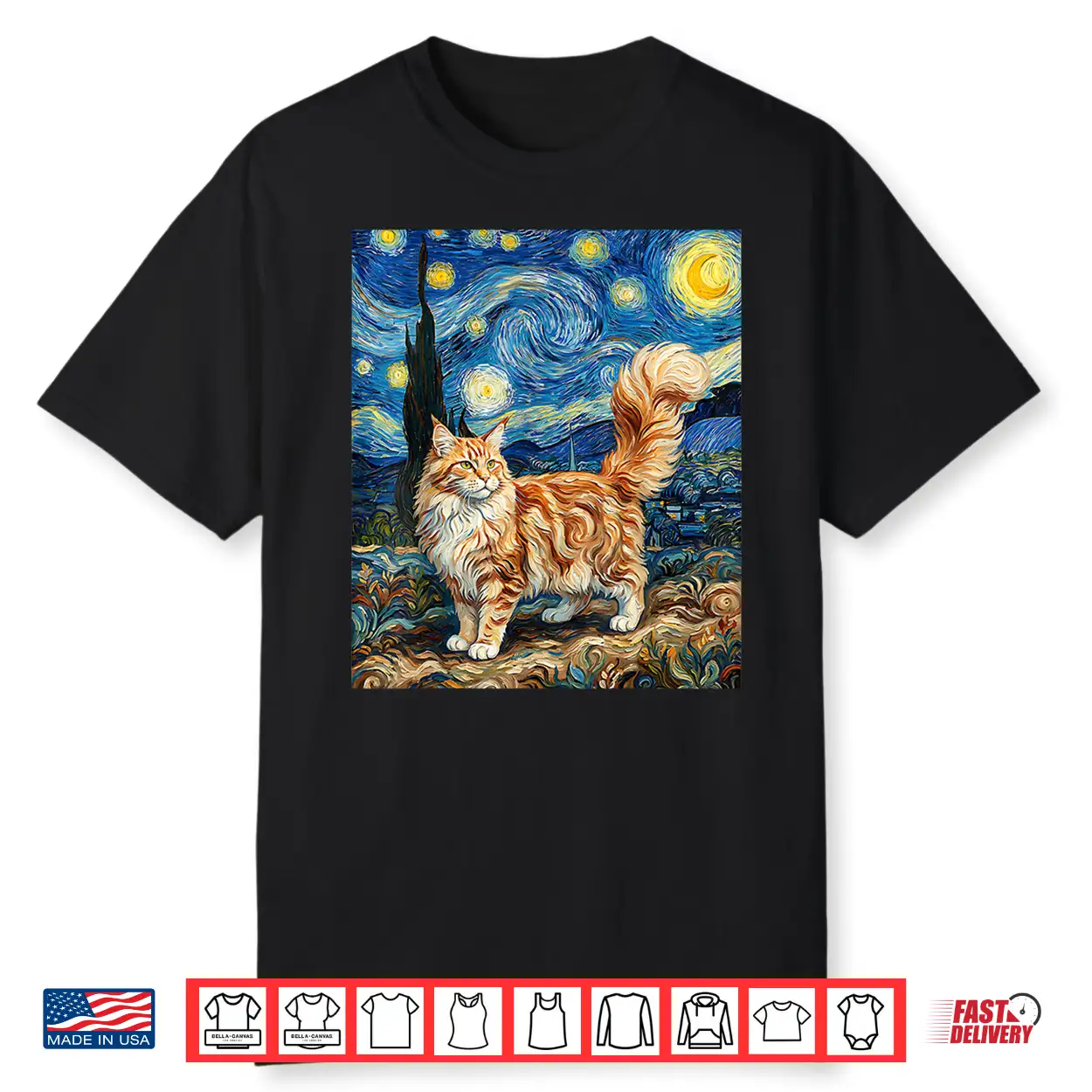 Maine Coon Cat Starry Night Van Gogh Inspired Cat Maine Coon Shirt