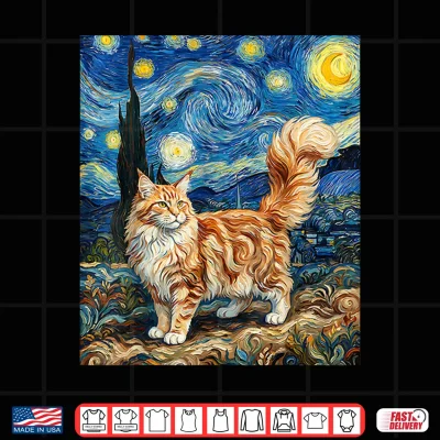 Design Maine Coon Cat Starry Night Van Gogh Inspired Cat Maine Coon Shirt
