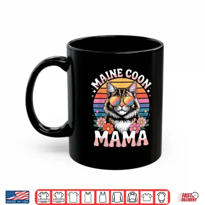 Mug Maine Coon Cat Mama Floral Vintage 60s 70s Sunglasses Shirt 1