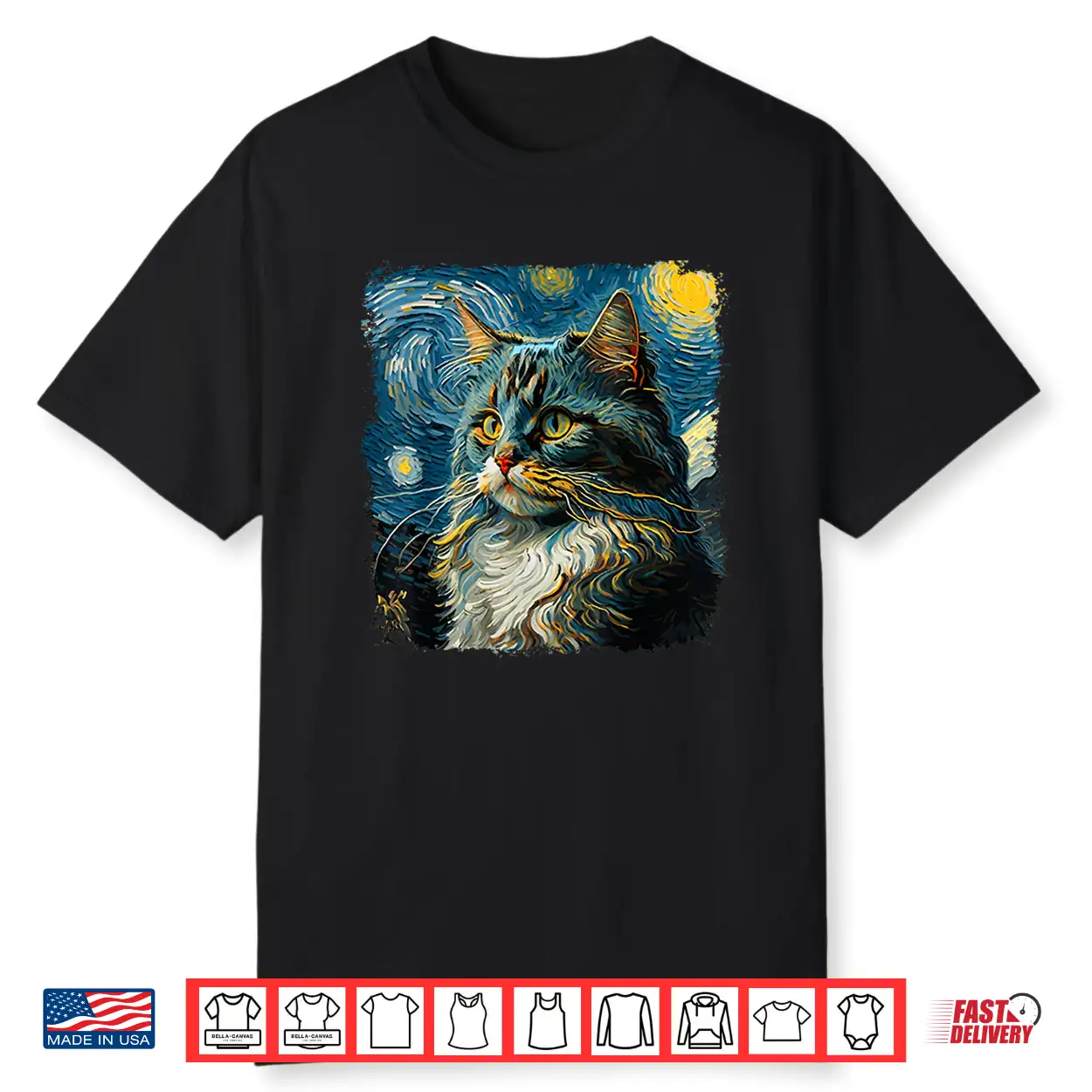 Maine Coon Cat Art Van Gogh Inspired Starry Night Cat Design Shirt