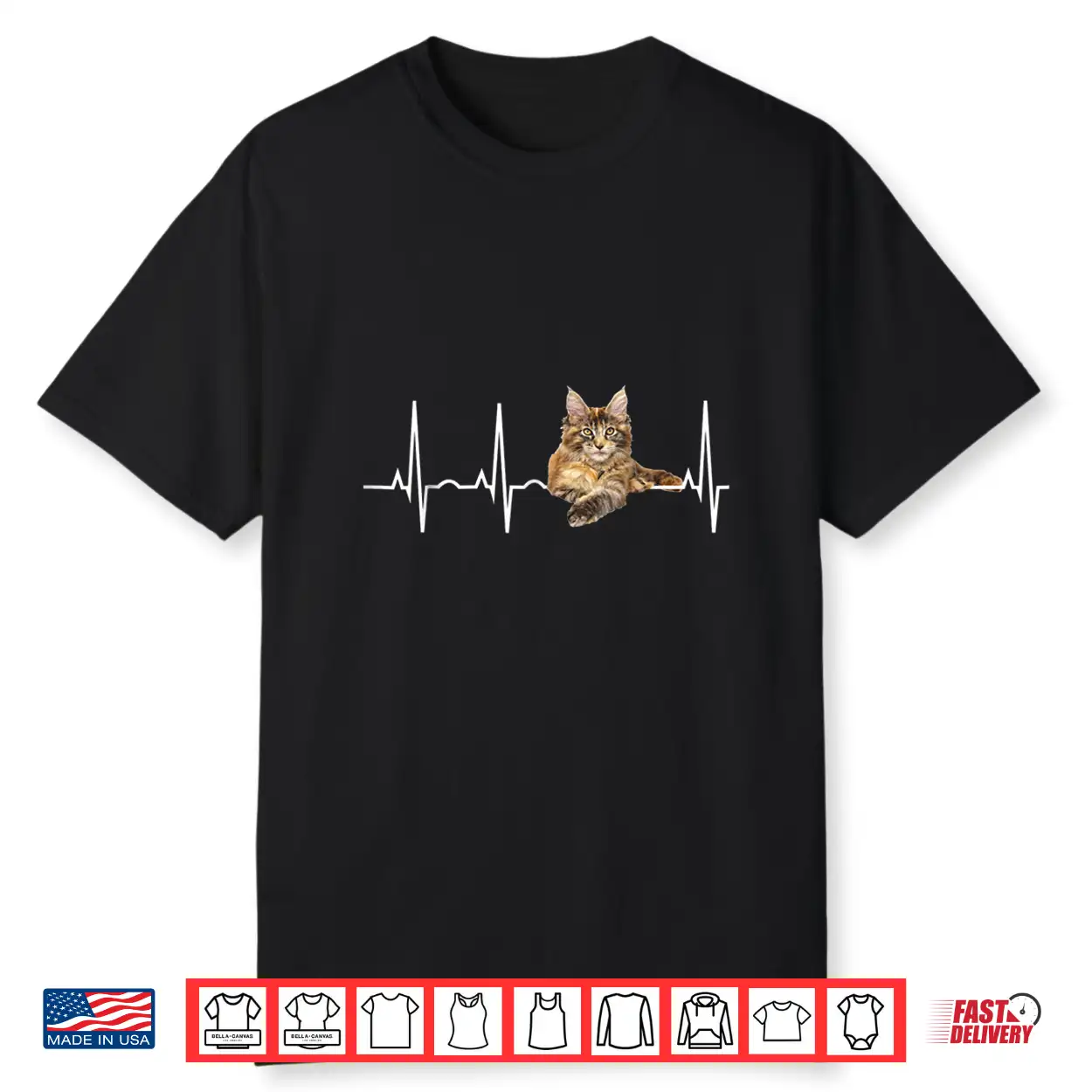 Maine Coon Tshirt Cat Lover Heartbeat Gift Shirt