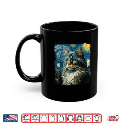 Mug Maine coon Cat Art Van Gogh Inspired Starry Night Cat Design Shirt