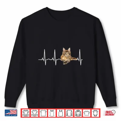 Sweatshirt Maine Coon TShirt Cat Lover Heartbeat Gift Shirt 1