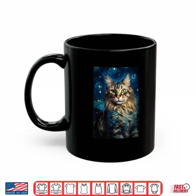 Mug Maine Coon cat painting kitten Van Gogh art Starry Night sky Shirt 1