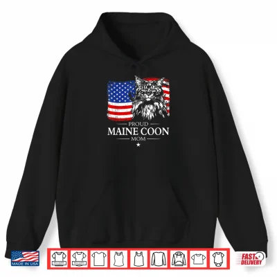Hoodie Proud Maine Coon Mom American Flag patriotic cat gift Shirt 1
