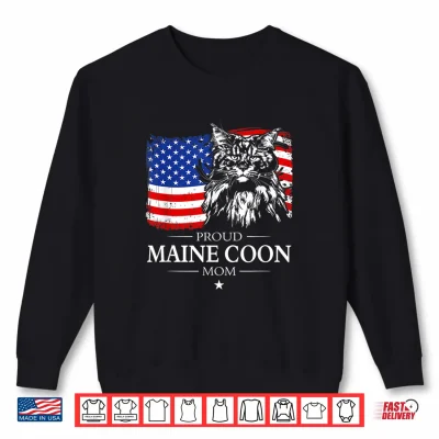 Sweatshirt Proud Maine Coon Mom American Flag patriotic cat gift Shirt 1