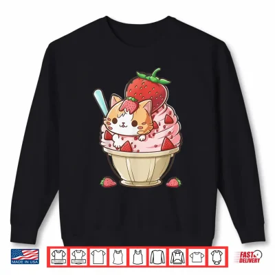 Sweatshirt Strawberry Ice Cream Sundae Kitten Gelato Berry Cat Sorbet Men Women Kids Shirt