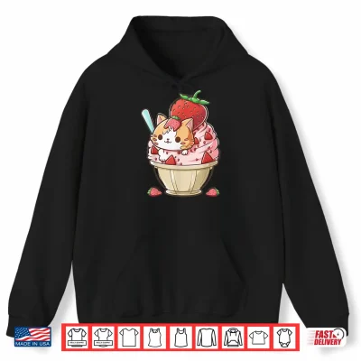 Hoodie Strawberry Ice Cream Sundae Kitten Gelato Berry Cat Sorbet Men Women Kids Shirt 1