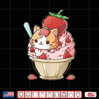 Design Strawberry Ice Cream Sundae Kitten Gelato Berry Cat Sorbet Men Women Kids Shirt 1