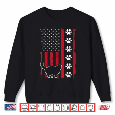 Sweatshirt American Flag Maine Coon Cat Pet Owner Gift Cute Paw Print Shirt for Women Men