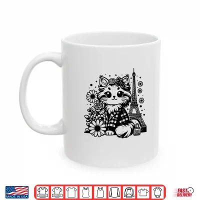 Mug French Paris Eiffel Tower Kawaii Mainecoon Cat Flowers Shirt