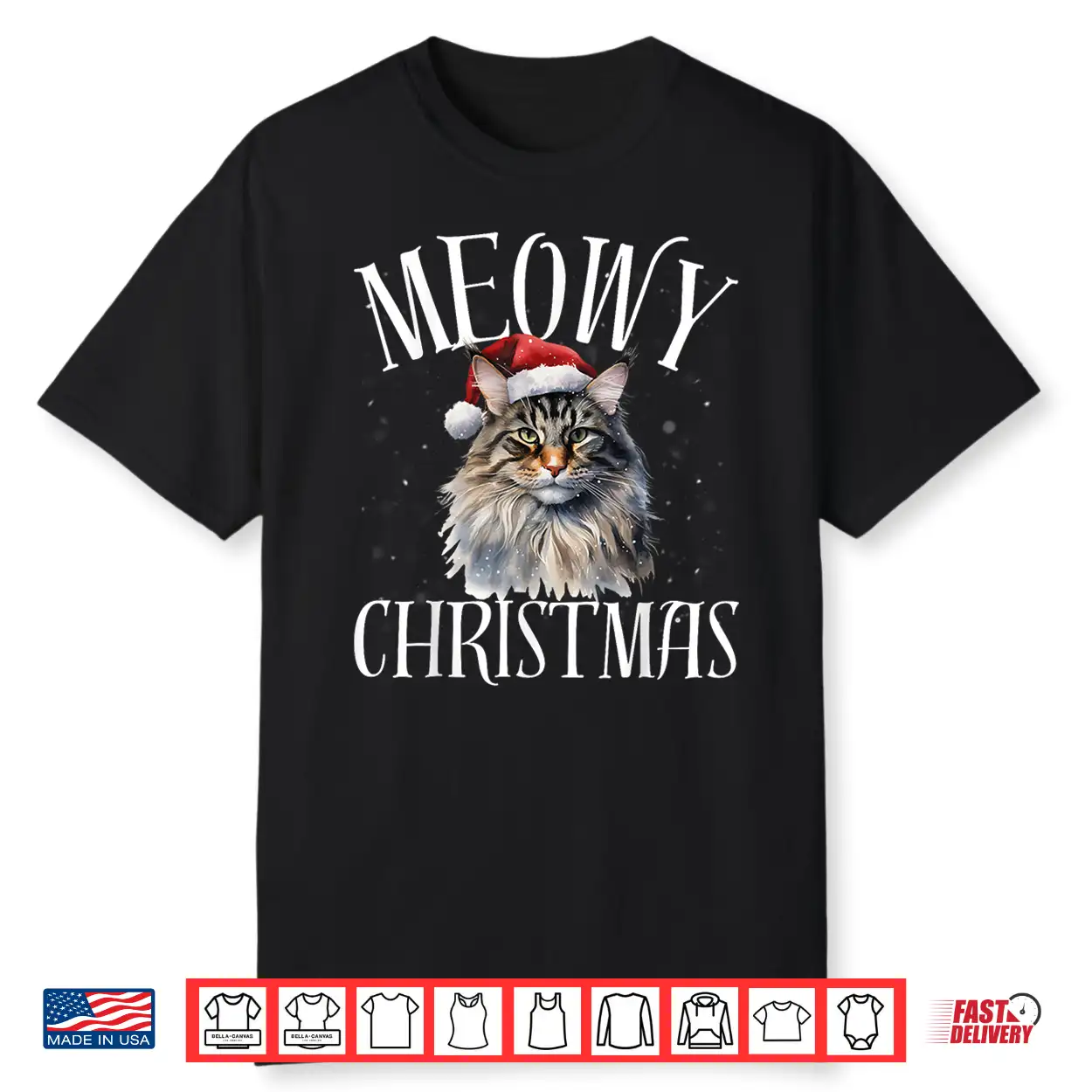 Funny Meowy Christmas Maine Coon Cat Merry Xmas Holiday Shirt