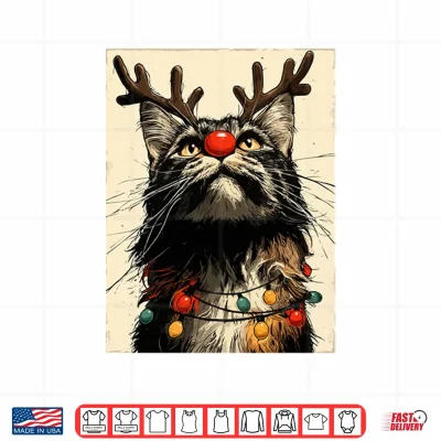 Design Funny Christmas Maine Coon Cat Holiday Lights Festive Animal Shirt