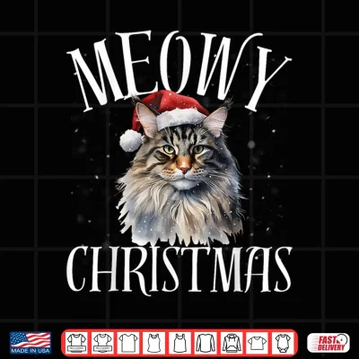 Design Funny Meowy Christmas Maine Coon Cat Merry Xmas Holiday Shirt