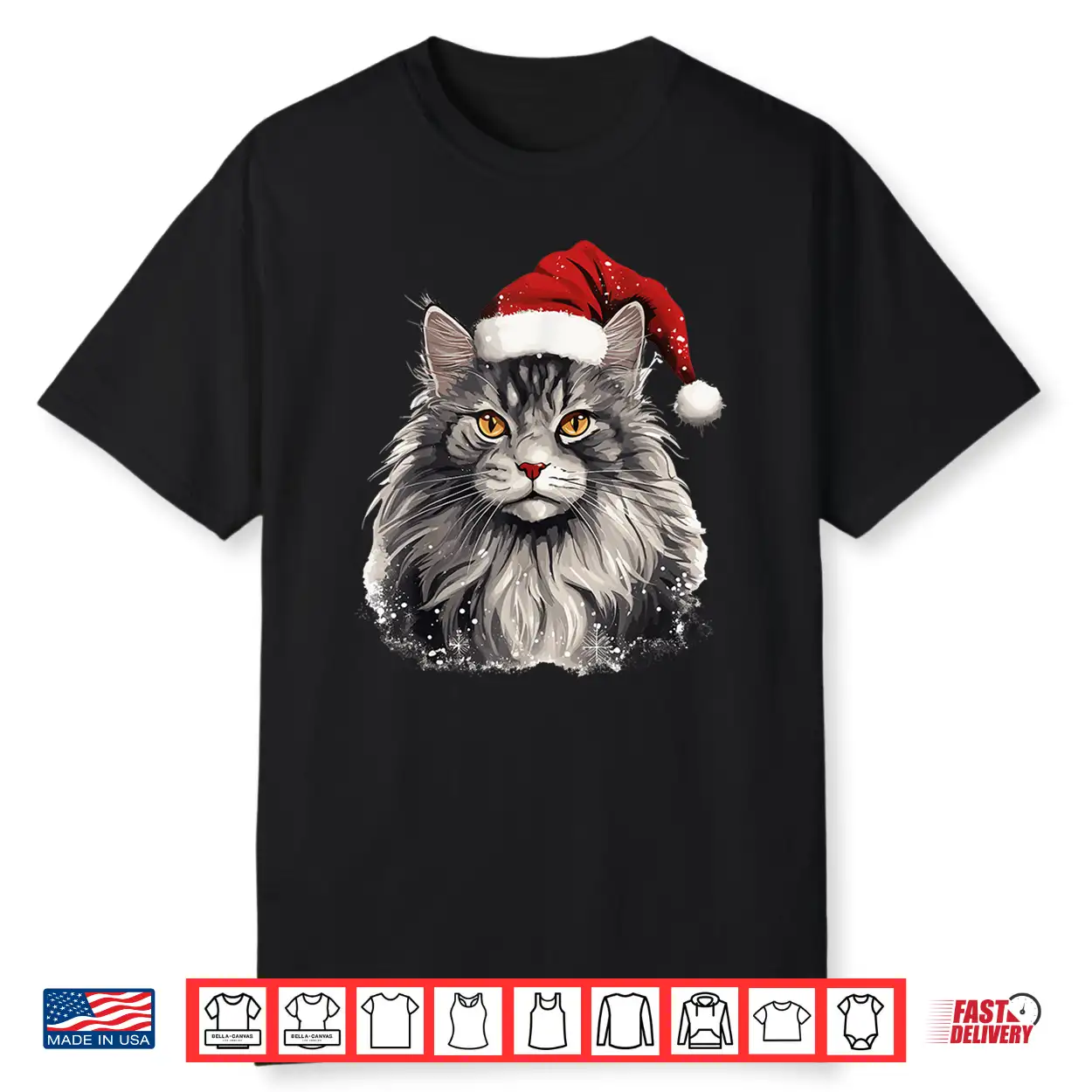 Maine Coon Cat Breed Pet With A Christmas Hat Shirt