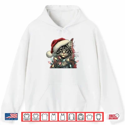 Hoodie Maine Coon Cat Chew Christmas Light Xmas Holiday Funny Cute Shirt