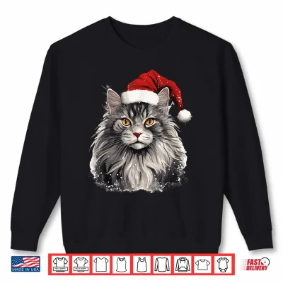 Sweatshirt Maine Coon Cat Breed Pet with a Christmas Hat Shirt