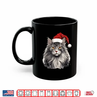 Mug Maine Coon Cat Breed Pet with a Christmas Hat Shirt