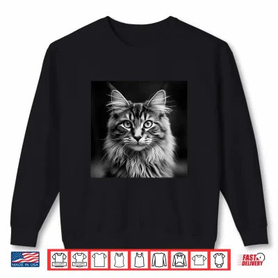 Sweatshirt Maine Coon Cat Cinematic Black And White Photography Shirt