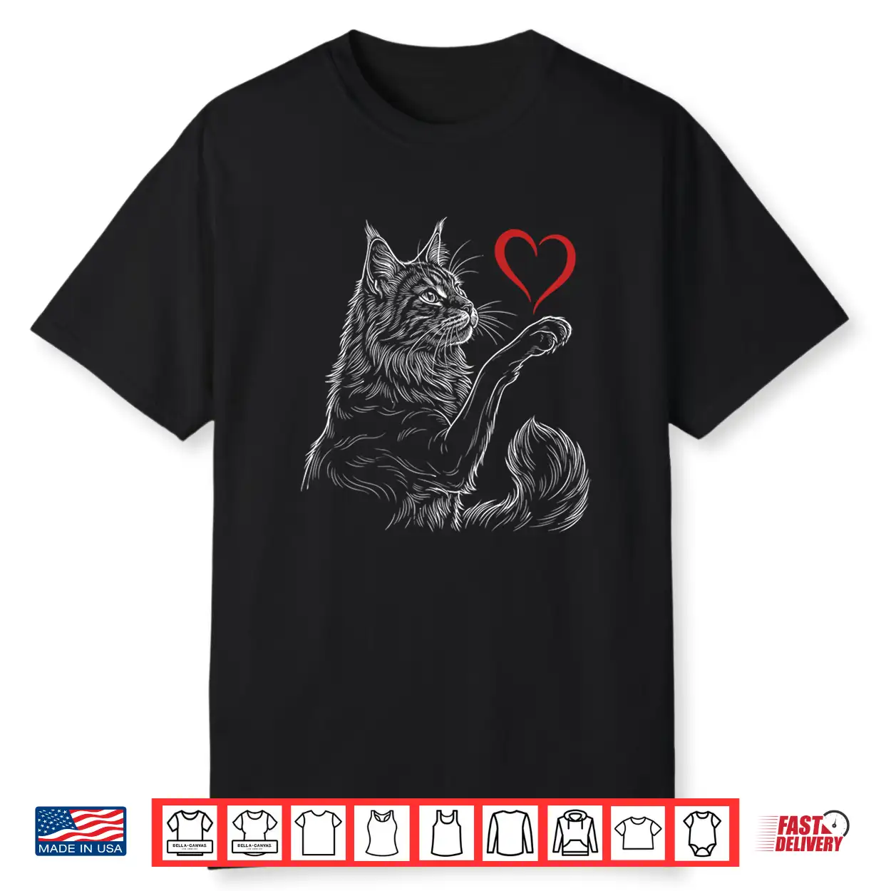 Maine Coon Cat Holding Heart Kitten Lover Design Valentines Shirt
