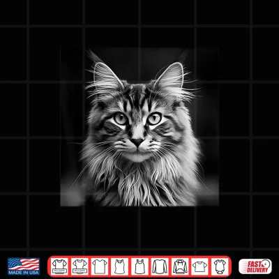 Design Maine Coon Cat Cinematic Black And White Photography Shirt