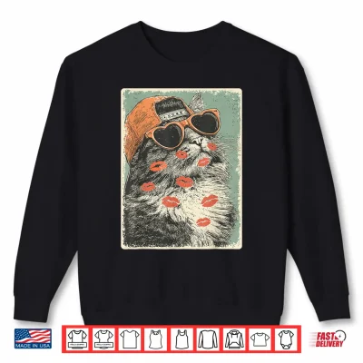 Sweatshirt Maine Coon Cat with Hearts Sunglasses Kisses Valentines Day Shirt
