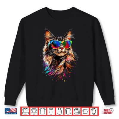 Sweatshirt Maine Coon Cat with Sunglasses Cute Maine Coon Cats Lover Men Women Kids Shirt