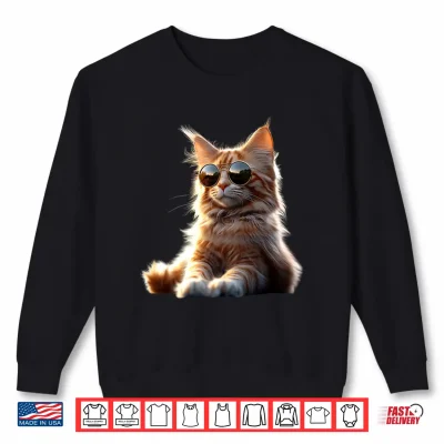Sweatshirt Maine Coon Cat with Sunglasses Cute Maine Coon Cats Lover Shirt