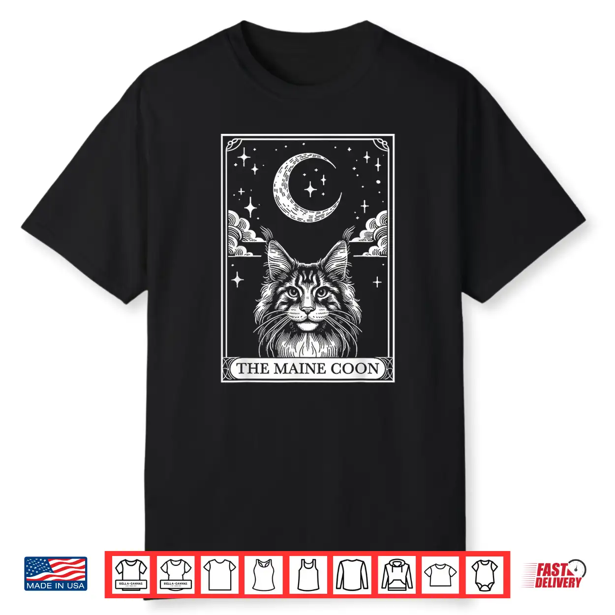 Tarot Card Vintage Crescent Moon Mainecoon Cat Mom Cat Lover Shirt
