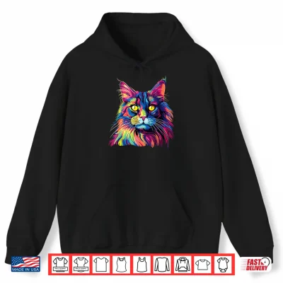 Hoodie Cat Watercolors Colorful Maine Coon Cats Shirt