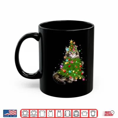 Mug Cat Maine Coon Christmas Tree Holiday Cat Lovers Xmas Gift Shirt