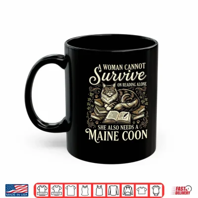 Mug Funny Maine Coon Mom Book Lover Reading Cat Bookworm Shirt