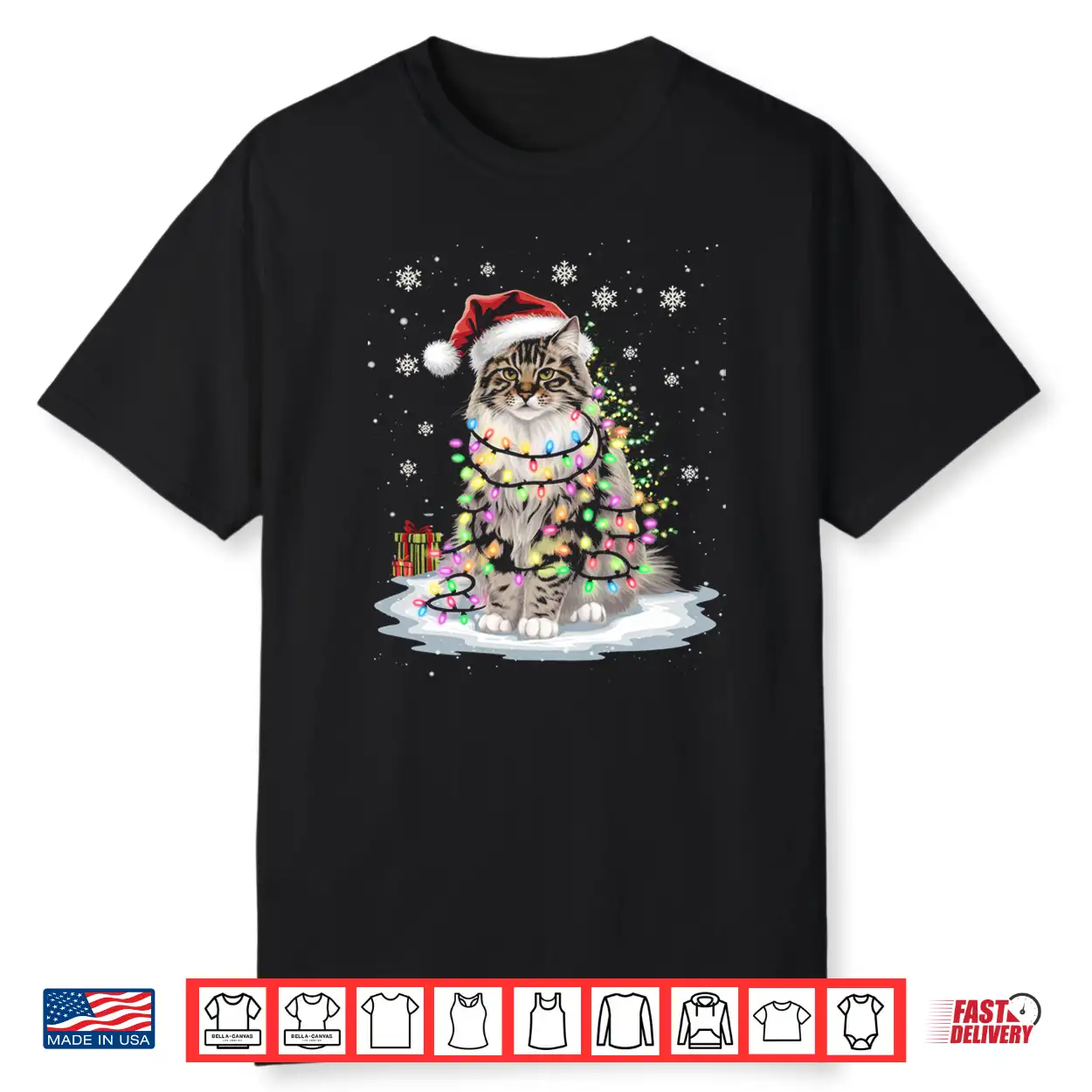 Maine Coon Cat Christmas Light Family Mens Womens Xmas Tops Shirt