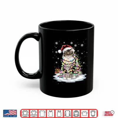 Mug Maine Coon Cat Christmas Light Family Mens Womens Xmas Tops Shirt