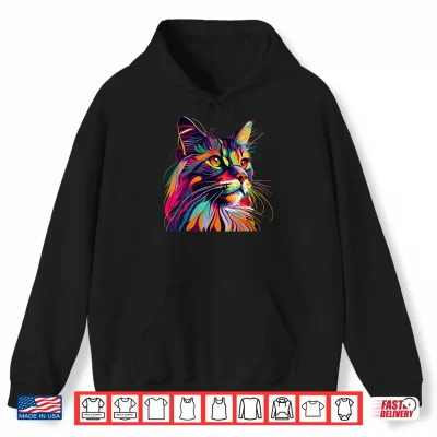 Hoodie Maine Coon Cat Lovers Colorful Pop Art Maine Coon Shirt