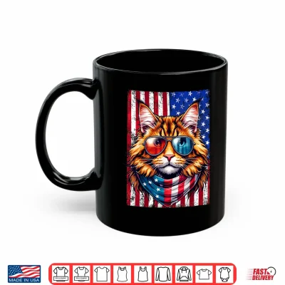 Mug Maine Coon Wearing USA Flag Cat Lover Patriotic 4th of July Shirt