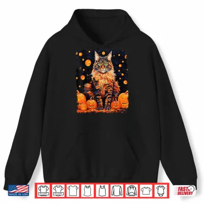 Hoodie Pop Art Maine Coon Cat Pumpkin Halloween Shirt