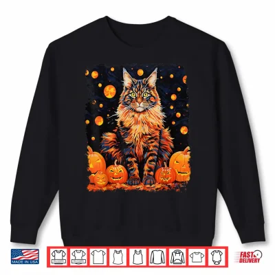 Sweatshirt Pop Art Maine Coon Cat Pumpkin Halloween Shirt