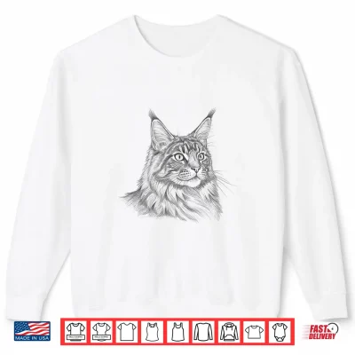 Sweatshirt Vintage Maine Coon Cat Drawing Art Design Shirt