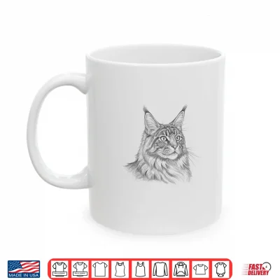 Mug Vintage Maine Coon Cat Drawing Art Design Shirt