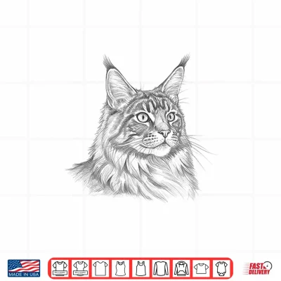 Design Vintage Maine Coon Cat Drawing Art Design Shirt
