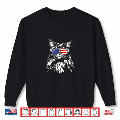 Sweatshirt Funny Proud Maine Coon American Flag sunglasses gift big cat Shirt
